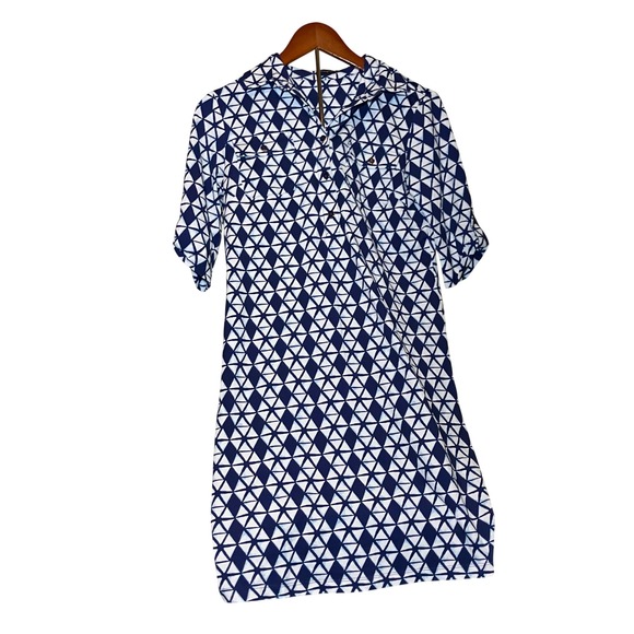 J.McLaughlin Dresses & Skirts - J.McLaughlin Shirt Dress Women S Navy White Geometric Triangle Roll Tab Sleeve